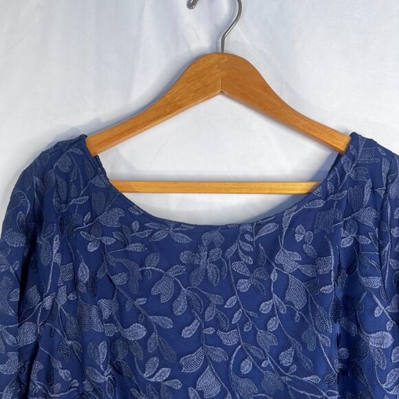 JS Collections Lace Scoop Neck Shift Dress Dressy Cocktail Evening Size 14 Blue - Picture 2 of 8